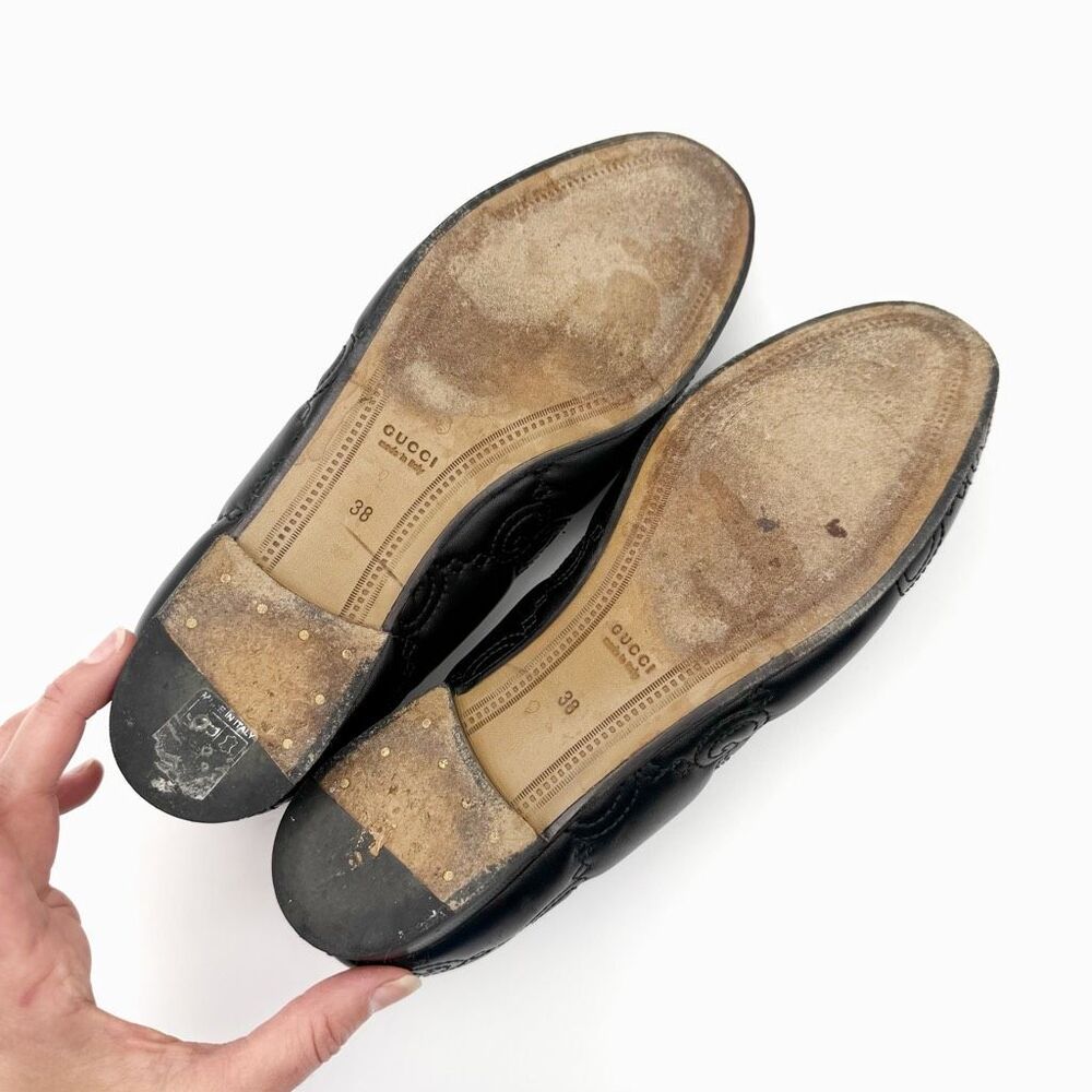 GUCCI Black Embossed Jumbo GG Leather Horsebit Jordaan Loafer Size 38 Flat - Picture 12 of 14